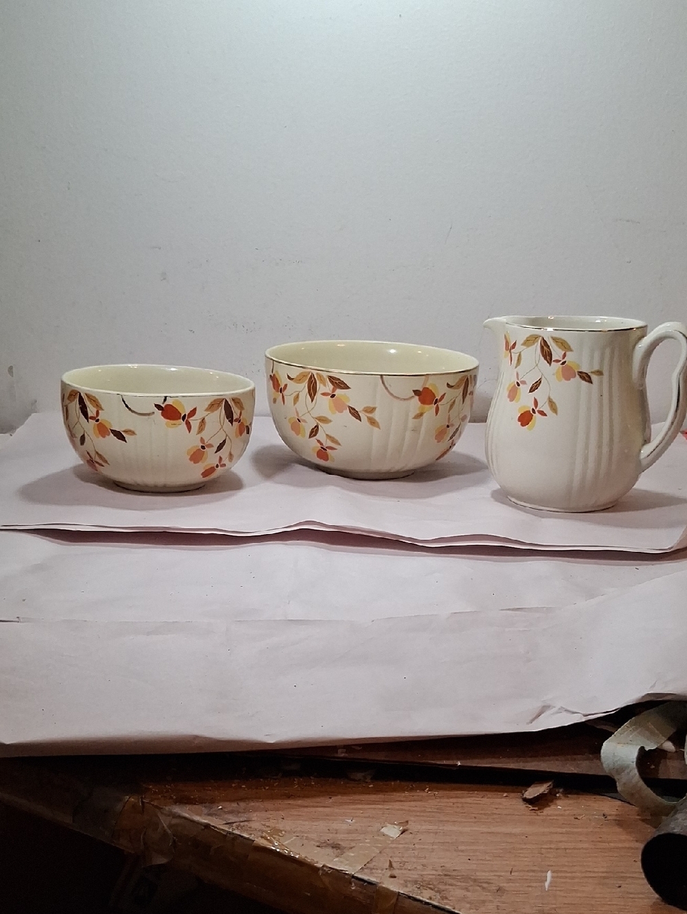 3 Vintage Hall's Superior Quality Autumn Leaf Mary Dunbar Dishes